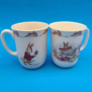2 Vintage Royal Doulton Bunnykins Cups 1 Signed Barbara Vernon Trousers Knitting